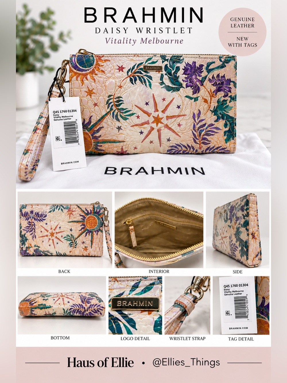 Brahmin Daisy Vitality Melbourne Leather Wristlet NWT